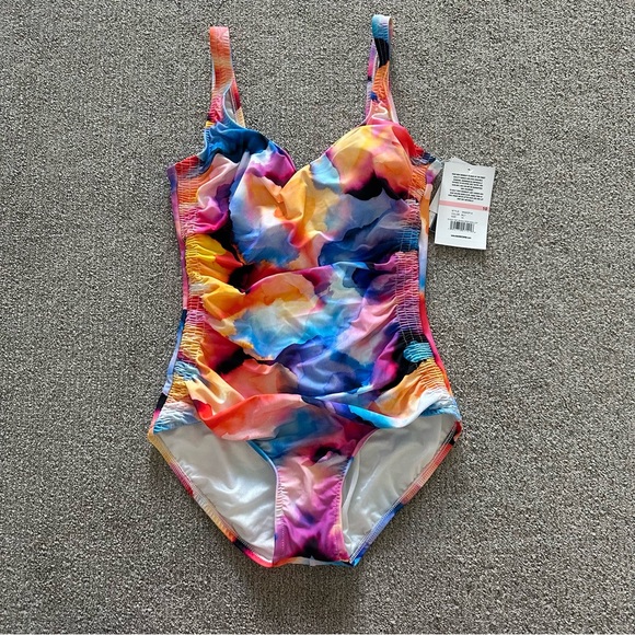 Maxine of Hollywood Colorful Abstract One Piece Swimsuit Size 10 - Picture 1 of 7